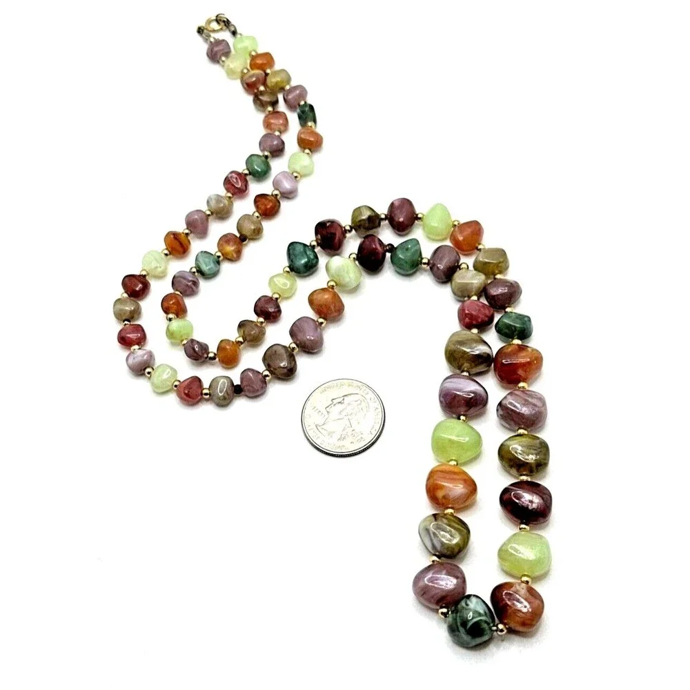 Vintage Faux Stone Necklace Multicolor Lucite Beaded Statement 30
